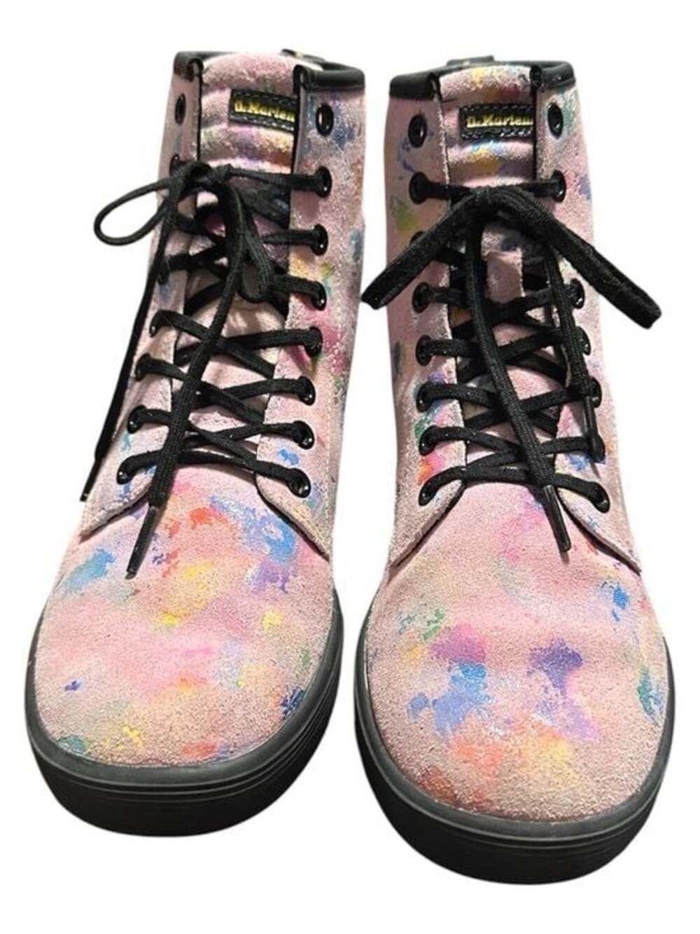 Dr  Martens Sheridan Boots Pink Rainbow Burst Confetti Suede Sz 8